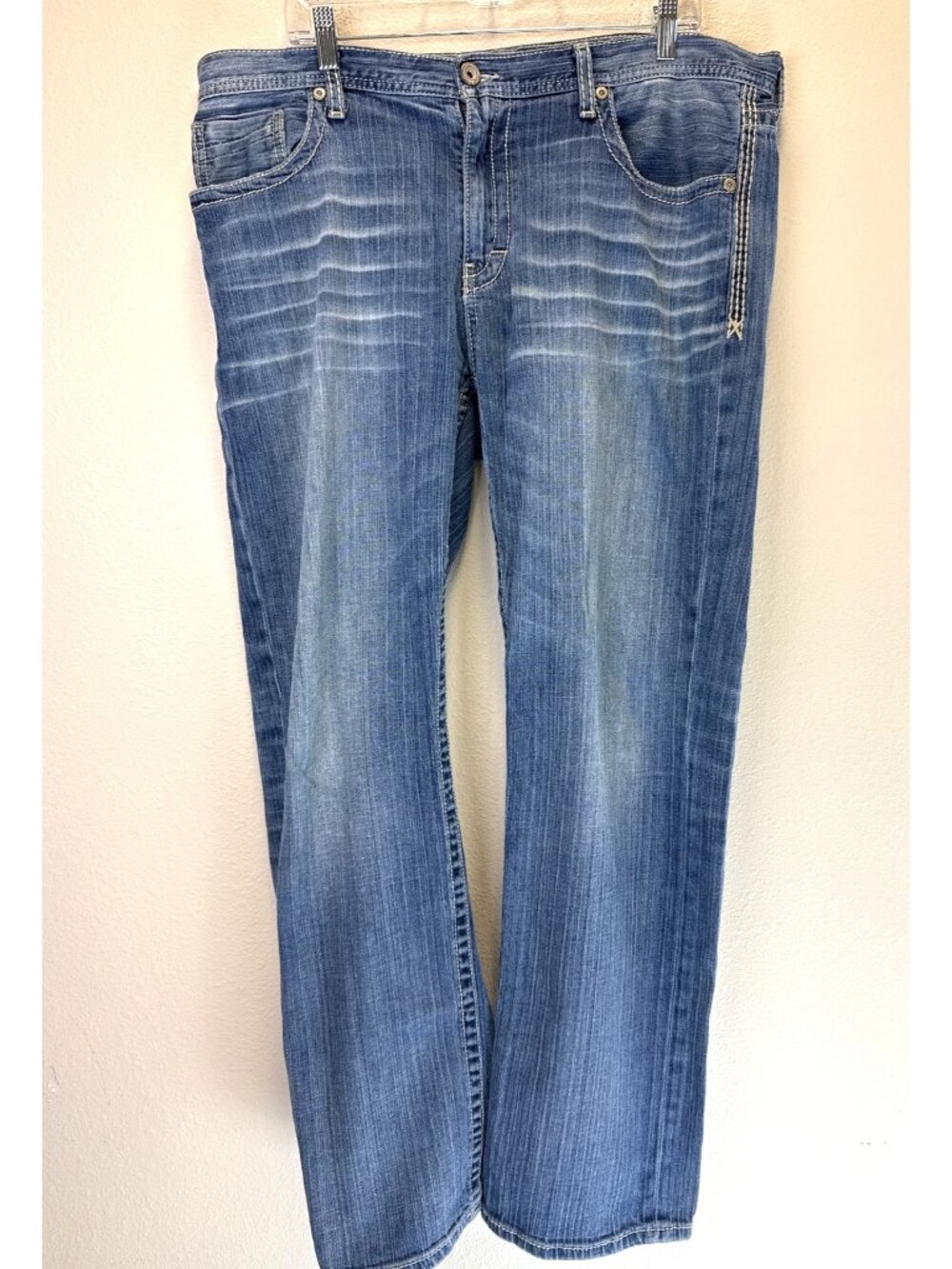 BKE Tyler Straight Mens Blue Denim Jeans Contrast Stitching - 38R Classic Fit